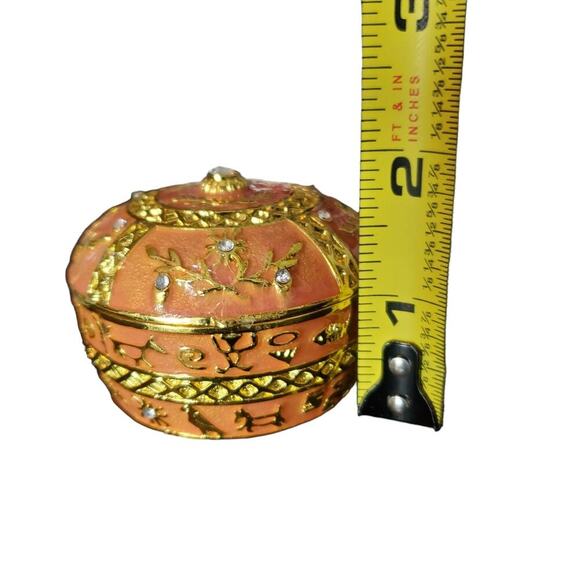 Orange Metal Fish Bone Trinket Box with Rhinestone Accent Coastal Vanity - Picture 2 of 7